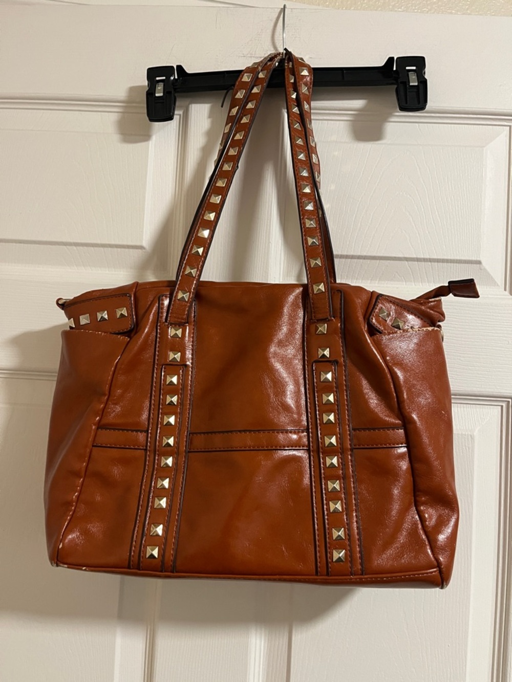 Stud-Trim Brown Tote Bag